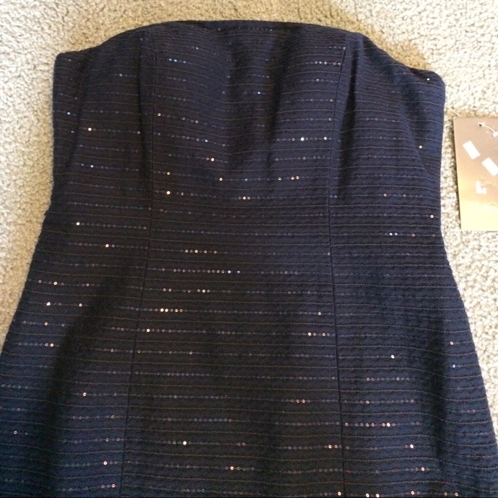 NWT Theia Couture navy sequined strapless dress